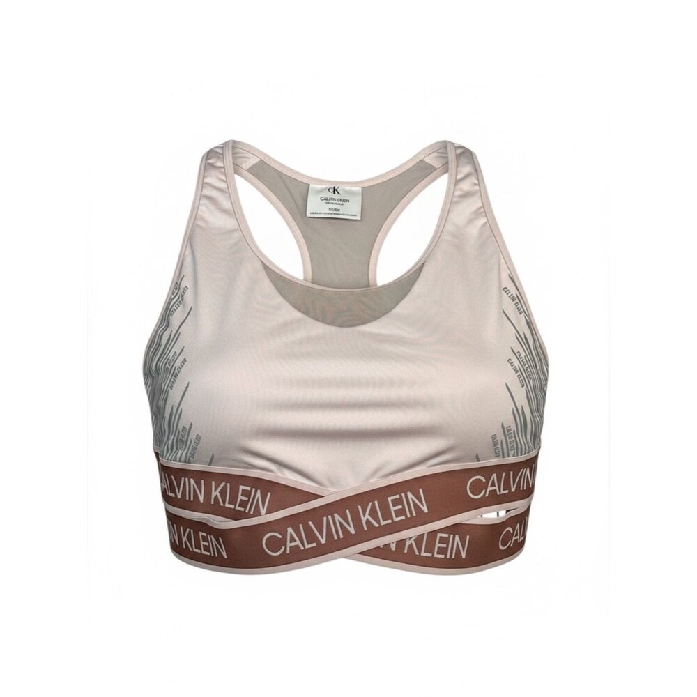 Calvin Klein Performance Blush Pink Logo-Trim Racerback Sports Bra